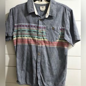 Vans Button Up Shirt Medium Denim Southwestern print pocket Short Sleeve